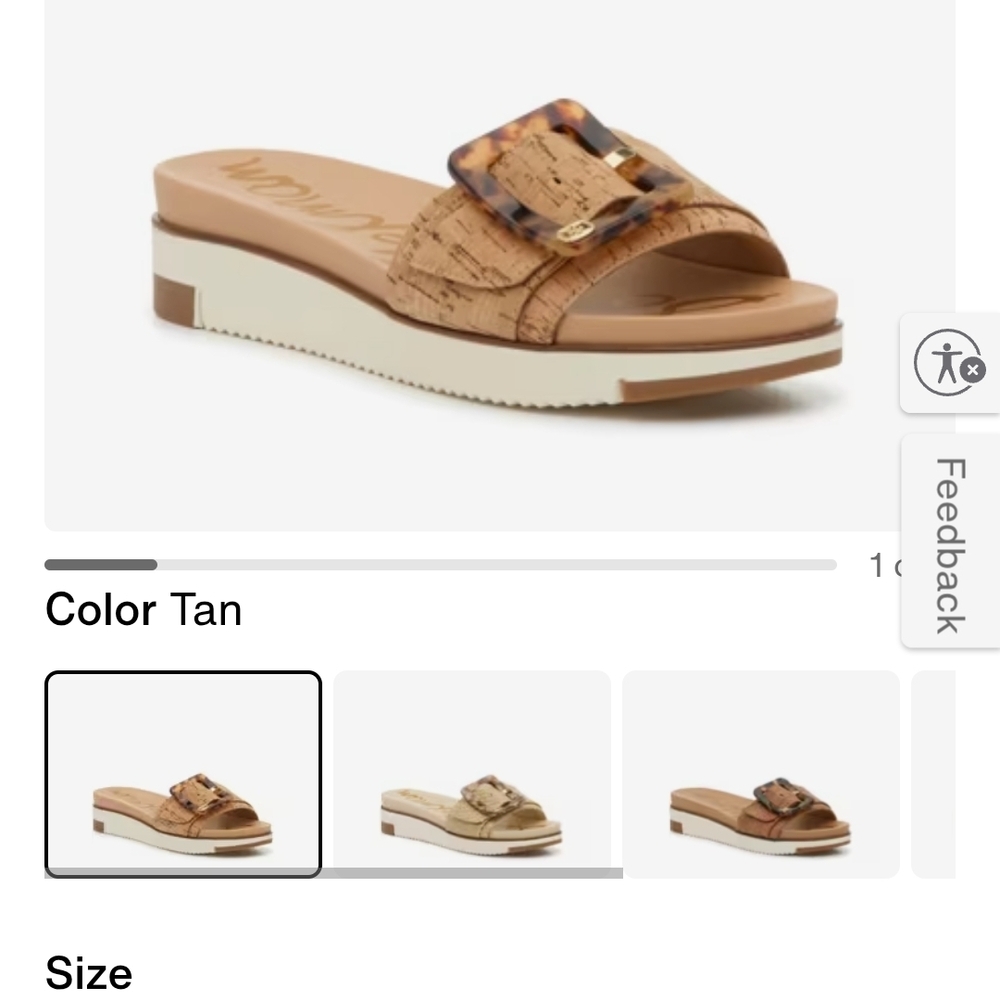 Tan Cork Slide Sandal with Tortoise Buckle